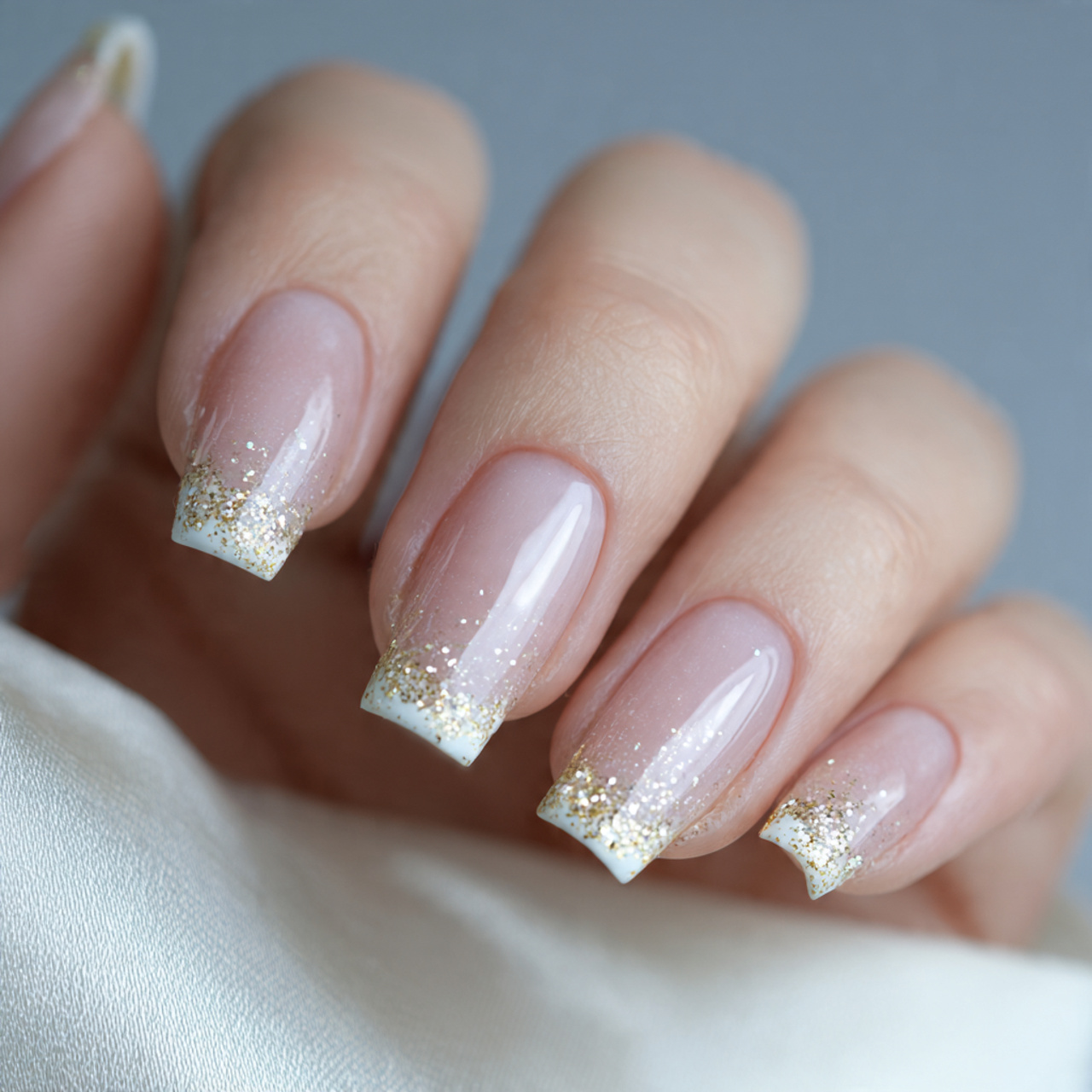 French Tip Acrylic Nails with Glitter