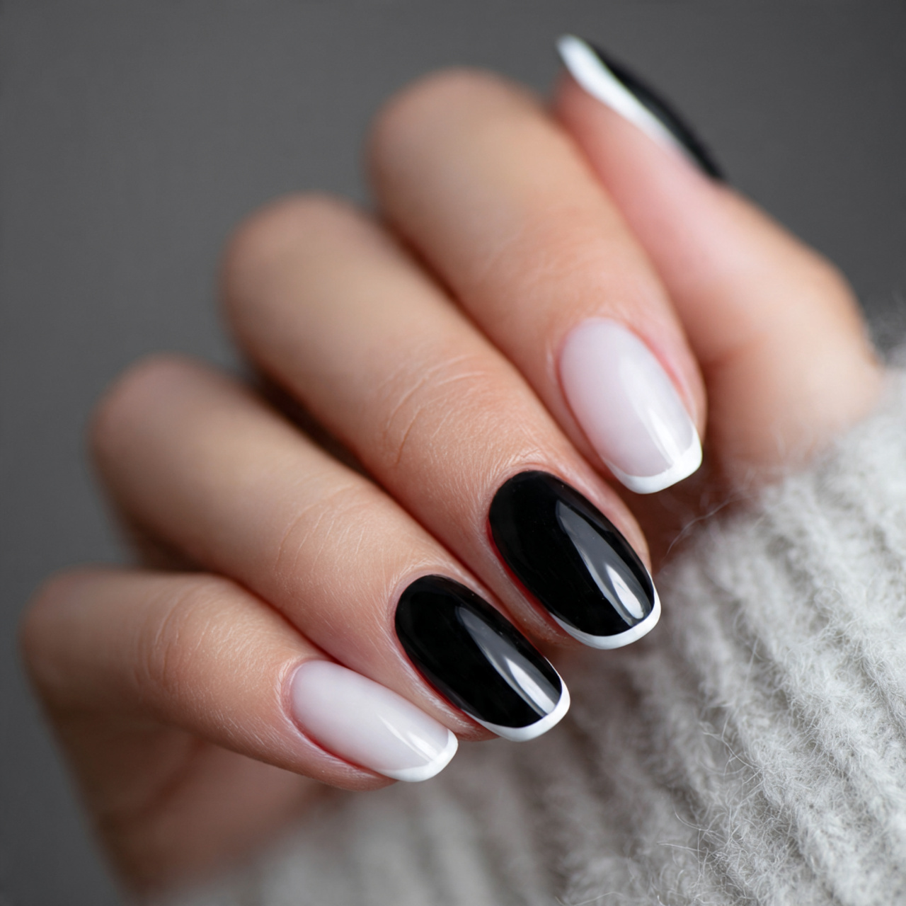 French Tip Black And White Nails