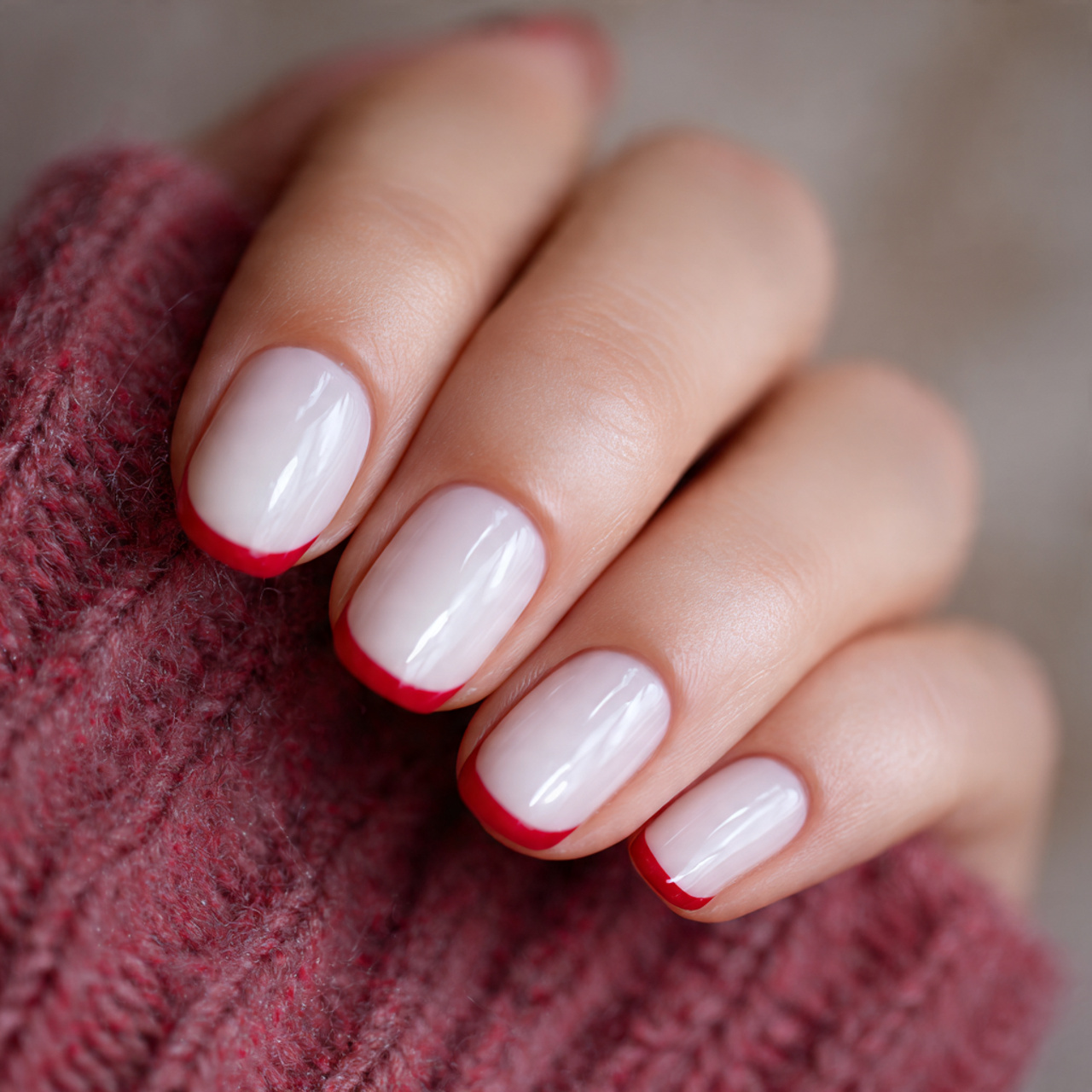 French White and Red Nails