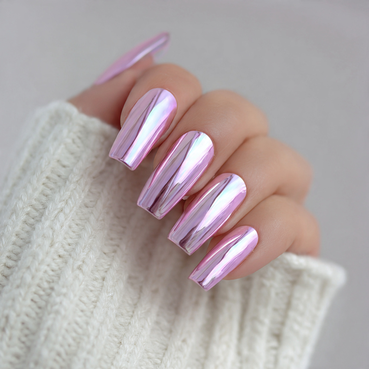Gel Pink Chrome Nails