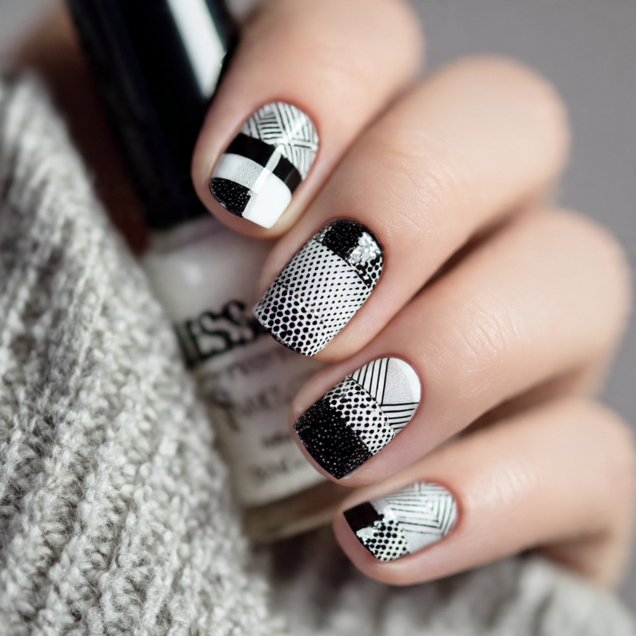Short Black And White Nails
