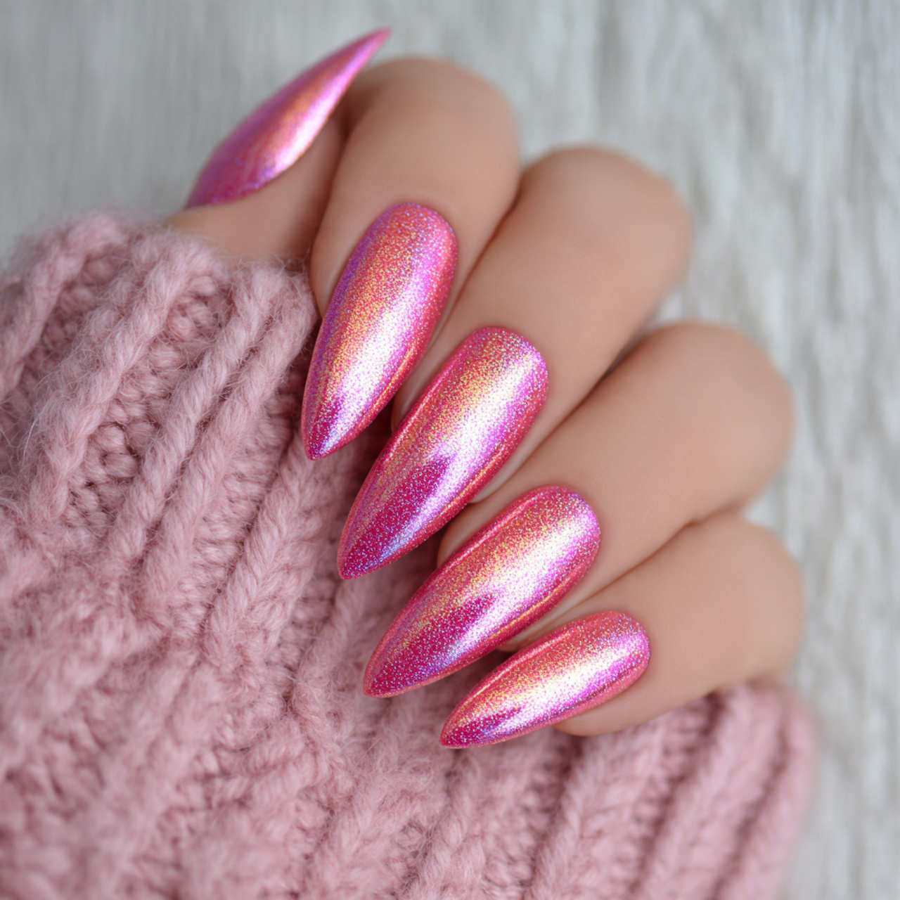 Glitter Pink Chrome Nails