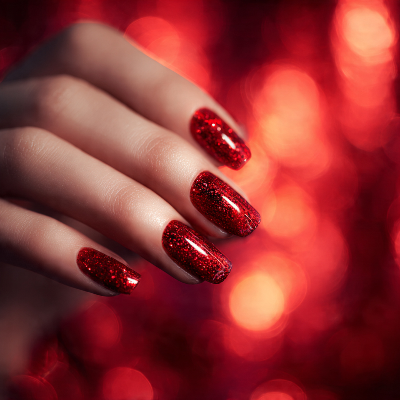 Glitter Red Nails Design