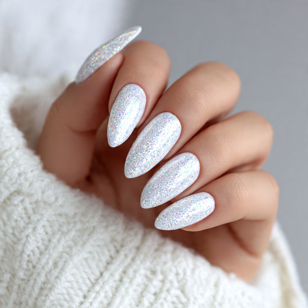 White Chrome Nails: 17 Stunning Styles to Try This Year 9 Glitter White Chrome Nails