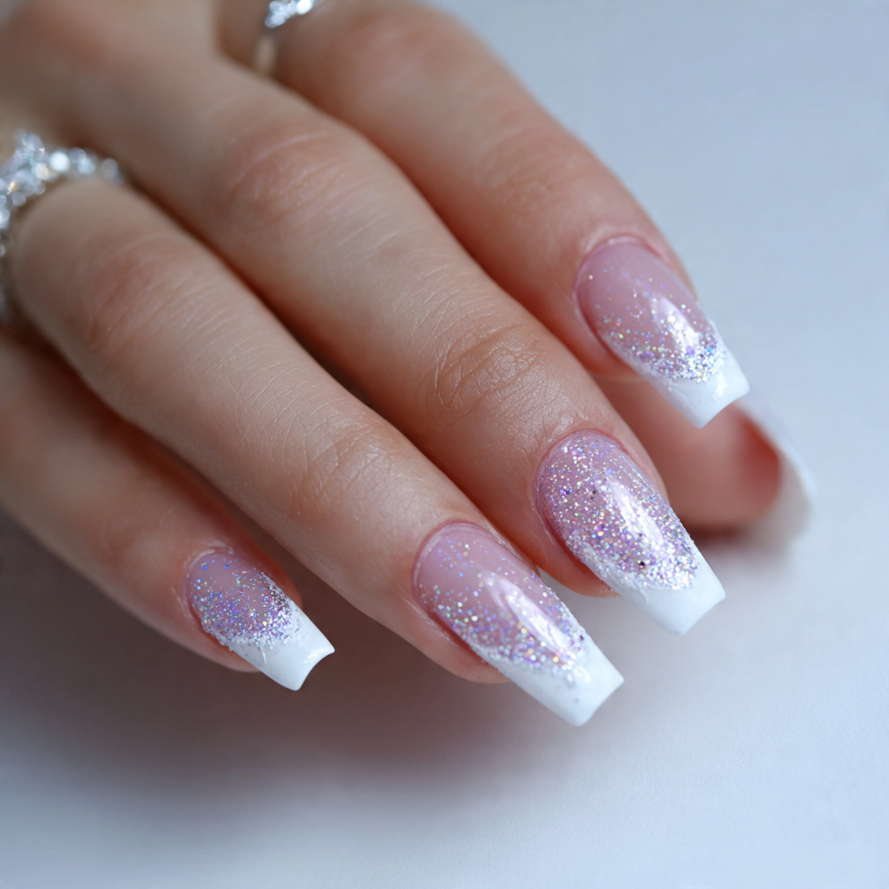 White French Tip Nails: 15 Chic Styles You Need Now 9 Glitter White French Tip Nails