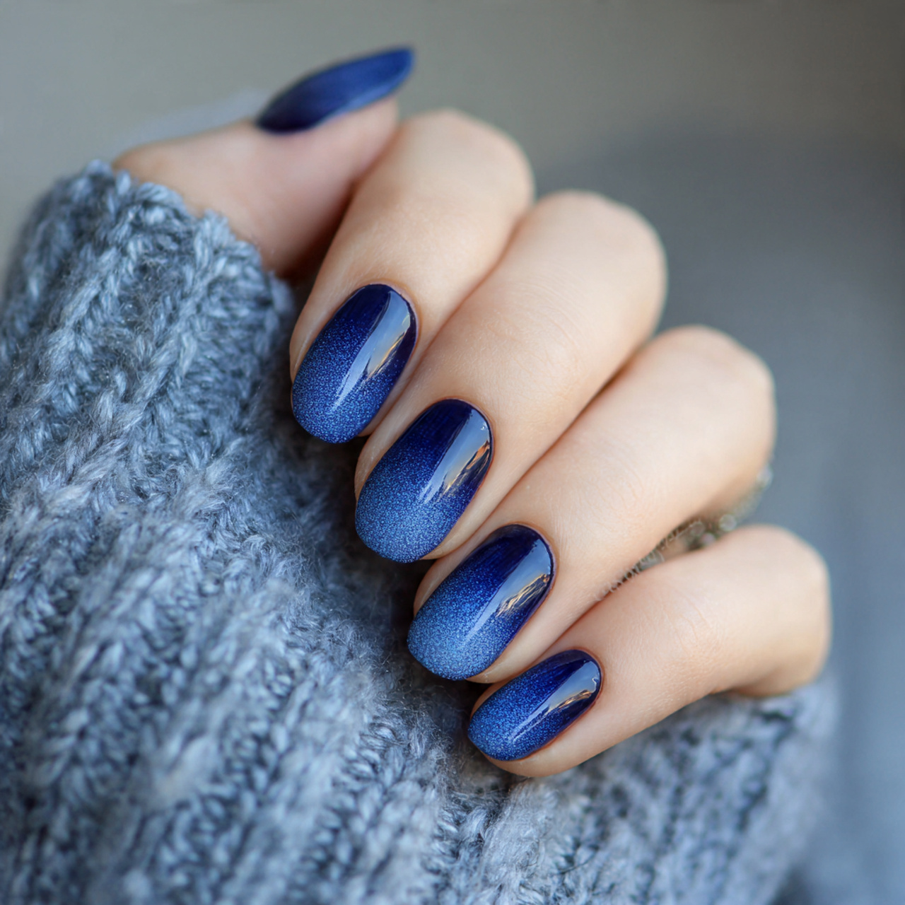 Gradient Dark Blue Nails