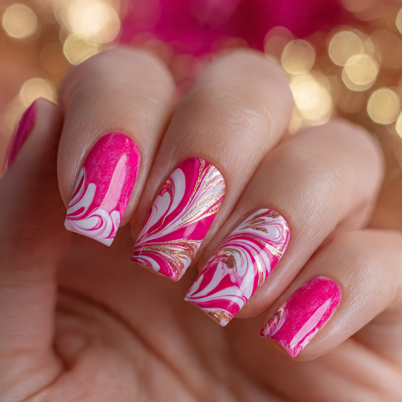 Hot Pink And White Nails