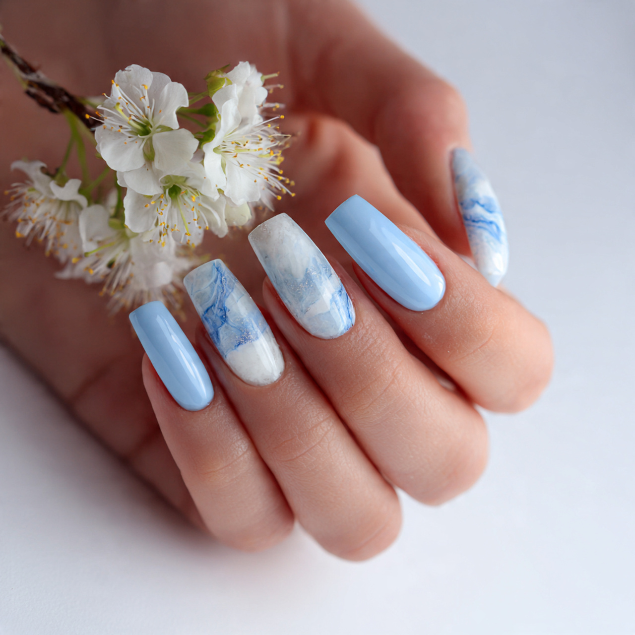Light Blue and White Nails Design