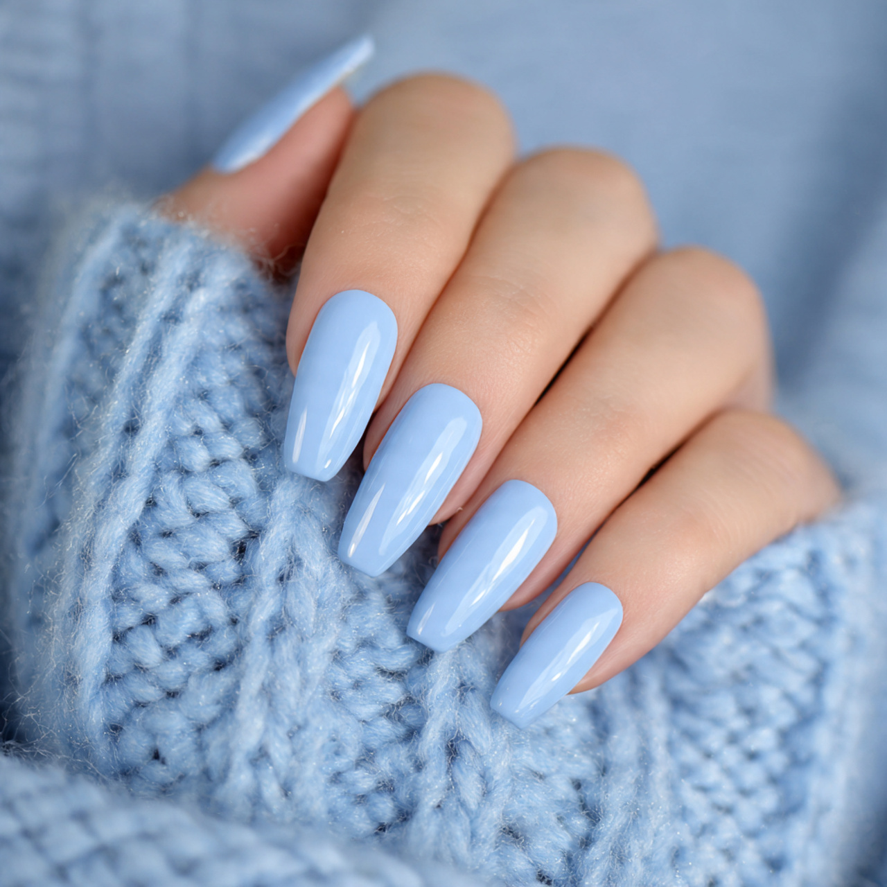 Light Blue Coffin Nails