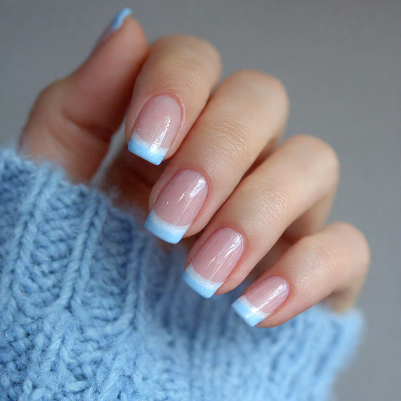 Light Blue French Tip Nails