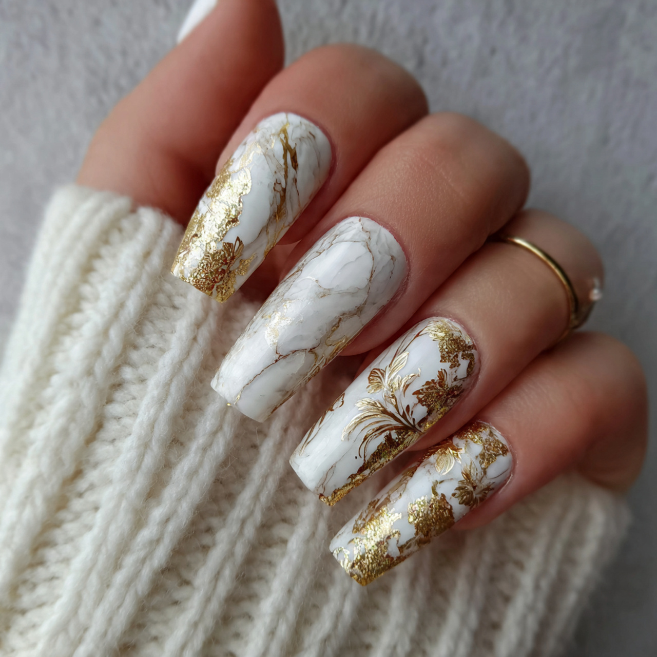 White and Gold Nails: 17 Chic Designs You’ll Love 5 Long White And Gold Nails