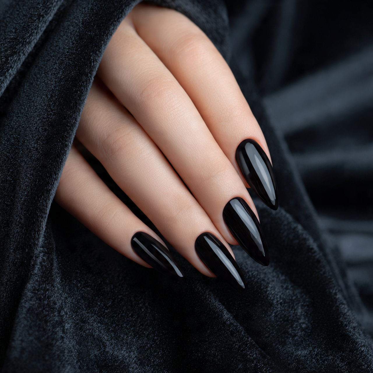 Long Black Almond Nails