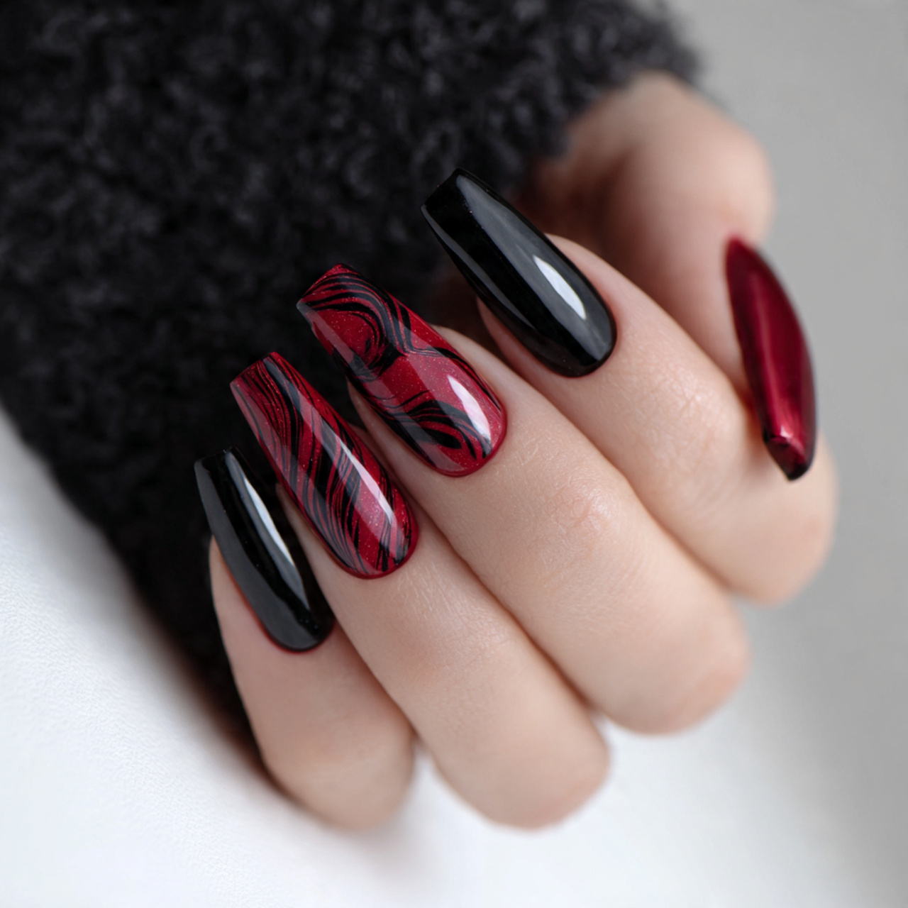 Long Black And Red Nails