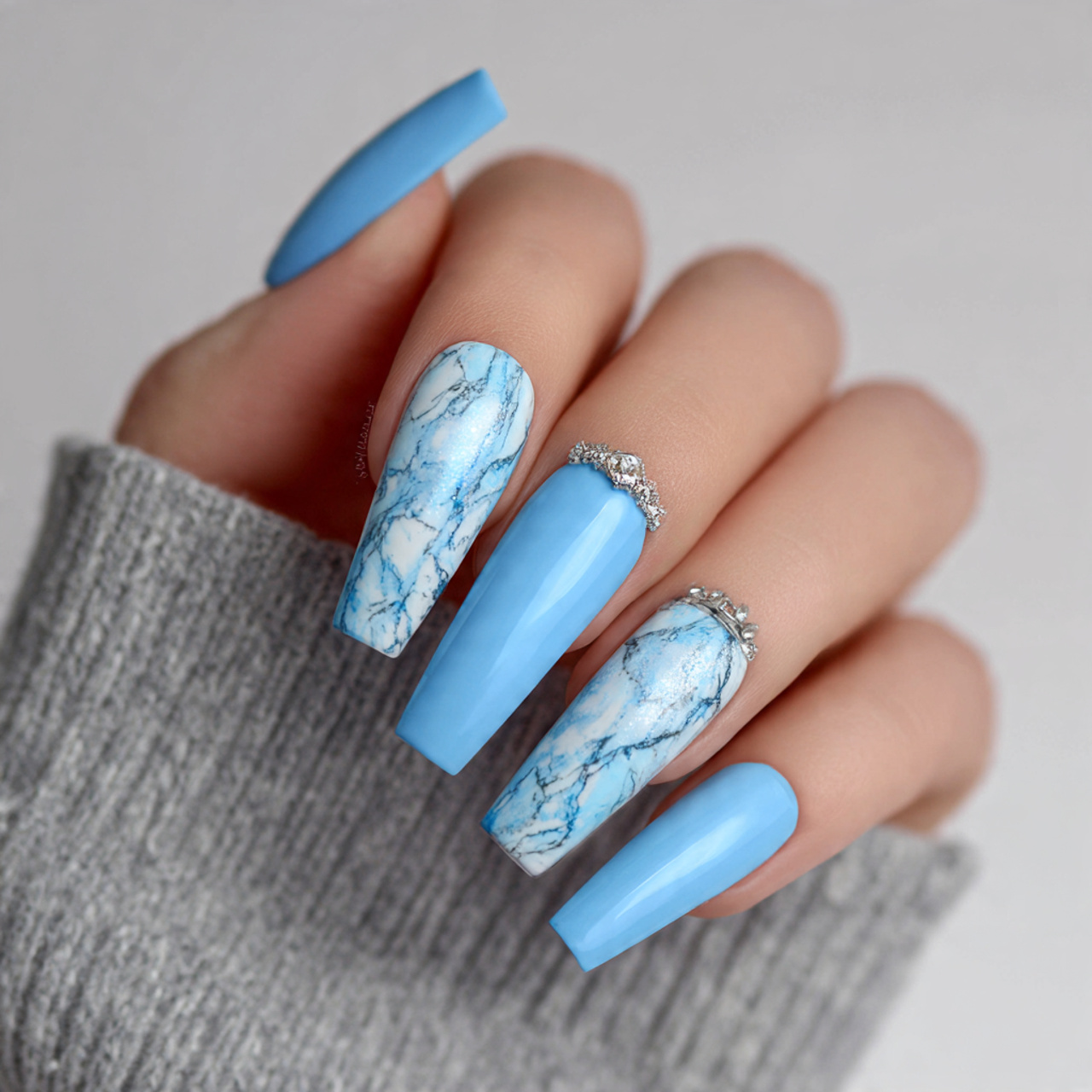 Long Light Blue Nails Ideas
