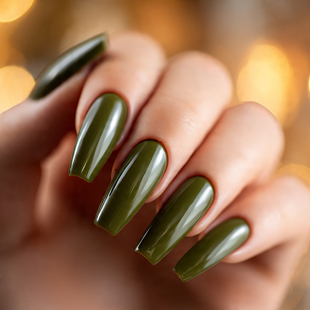 Long Olive Green Nails