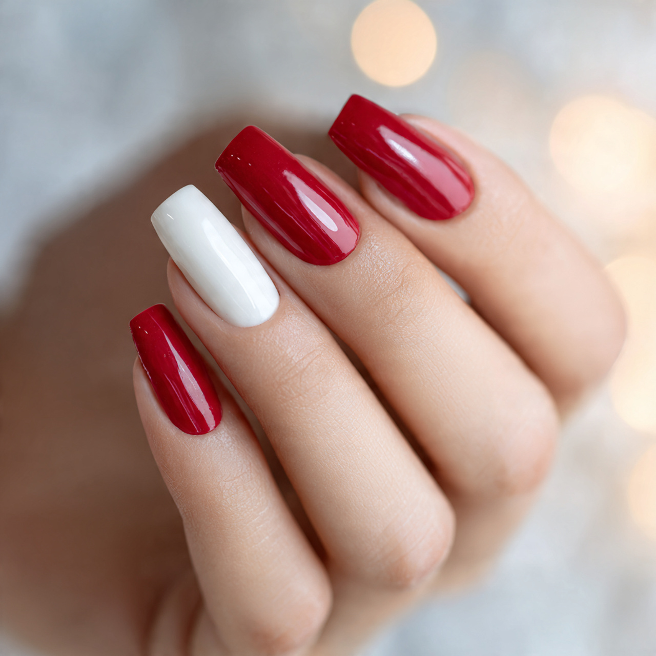 Long White and Red Nails