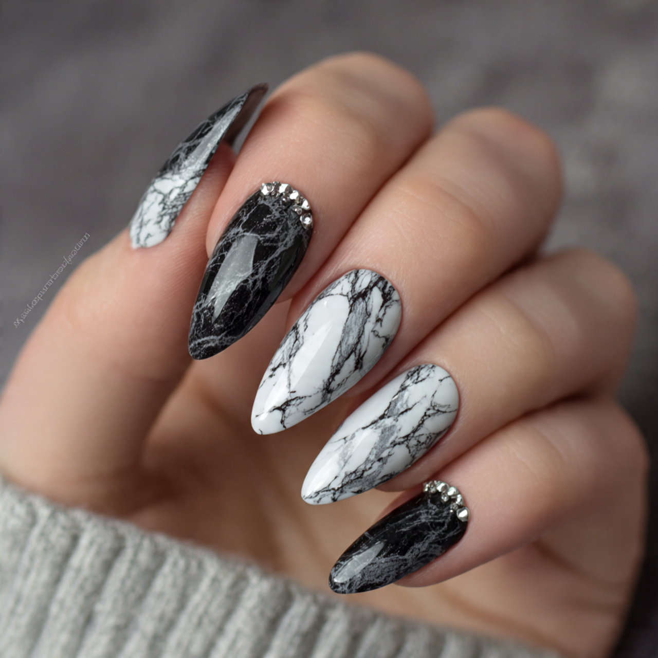 Marble Black And White Nails