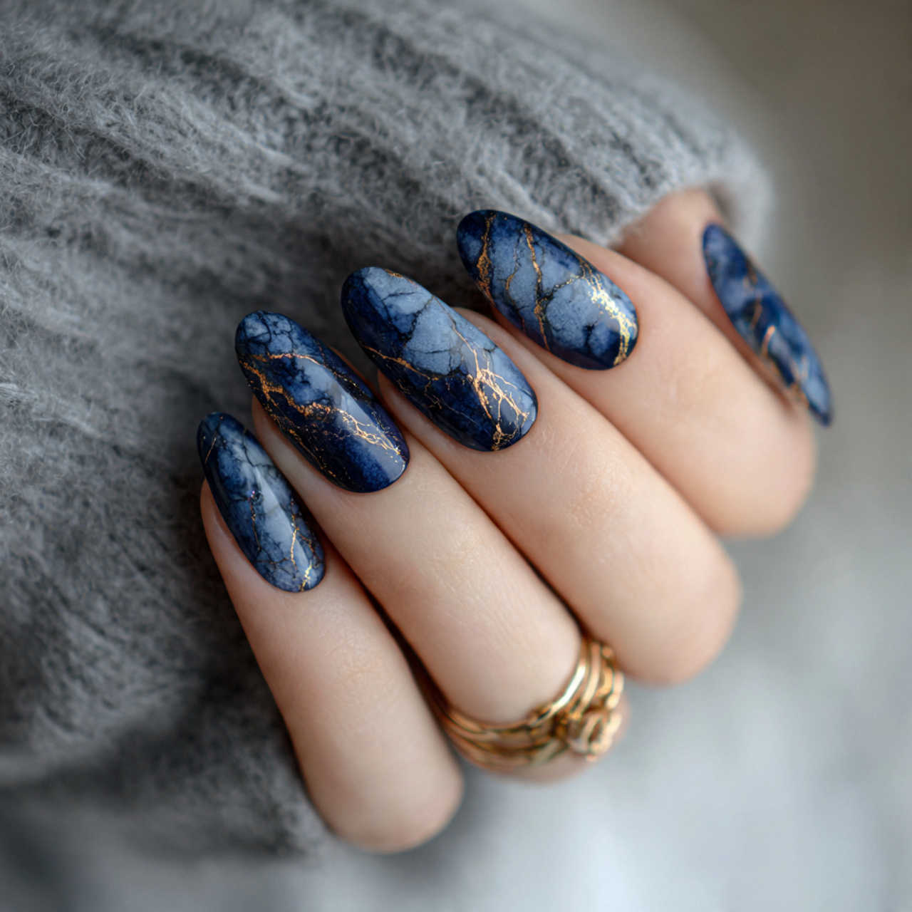 Marble Dark Blue Nails