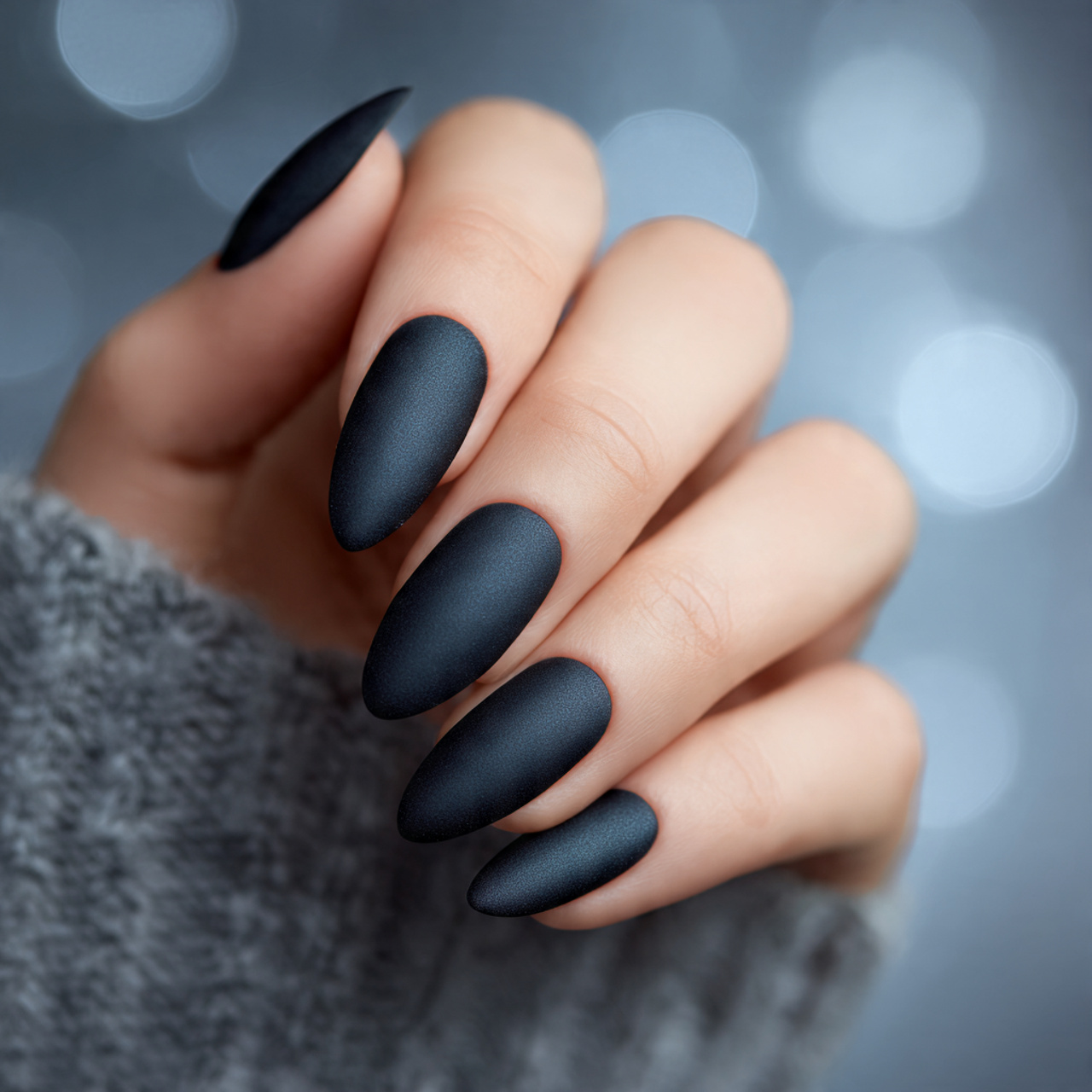 Matte Black Almond Nails