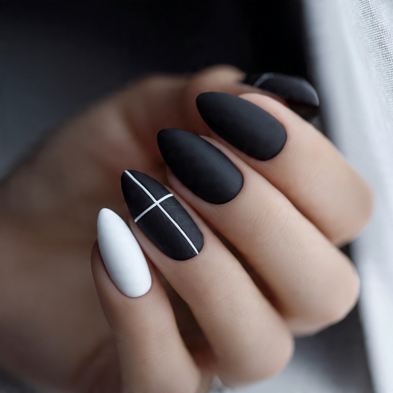 Matte Black And White Nails