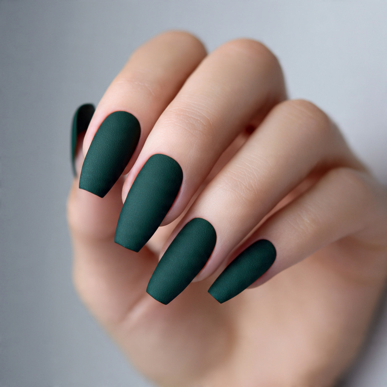 Matte Dark Green Nails