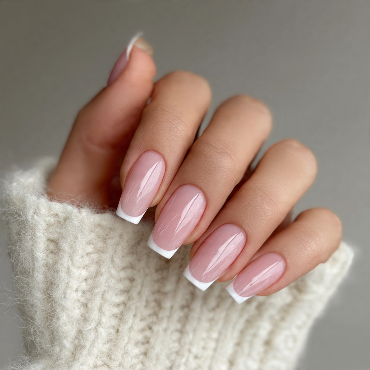 Glossy French Tip Acrylic Nails