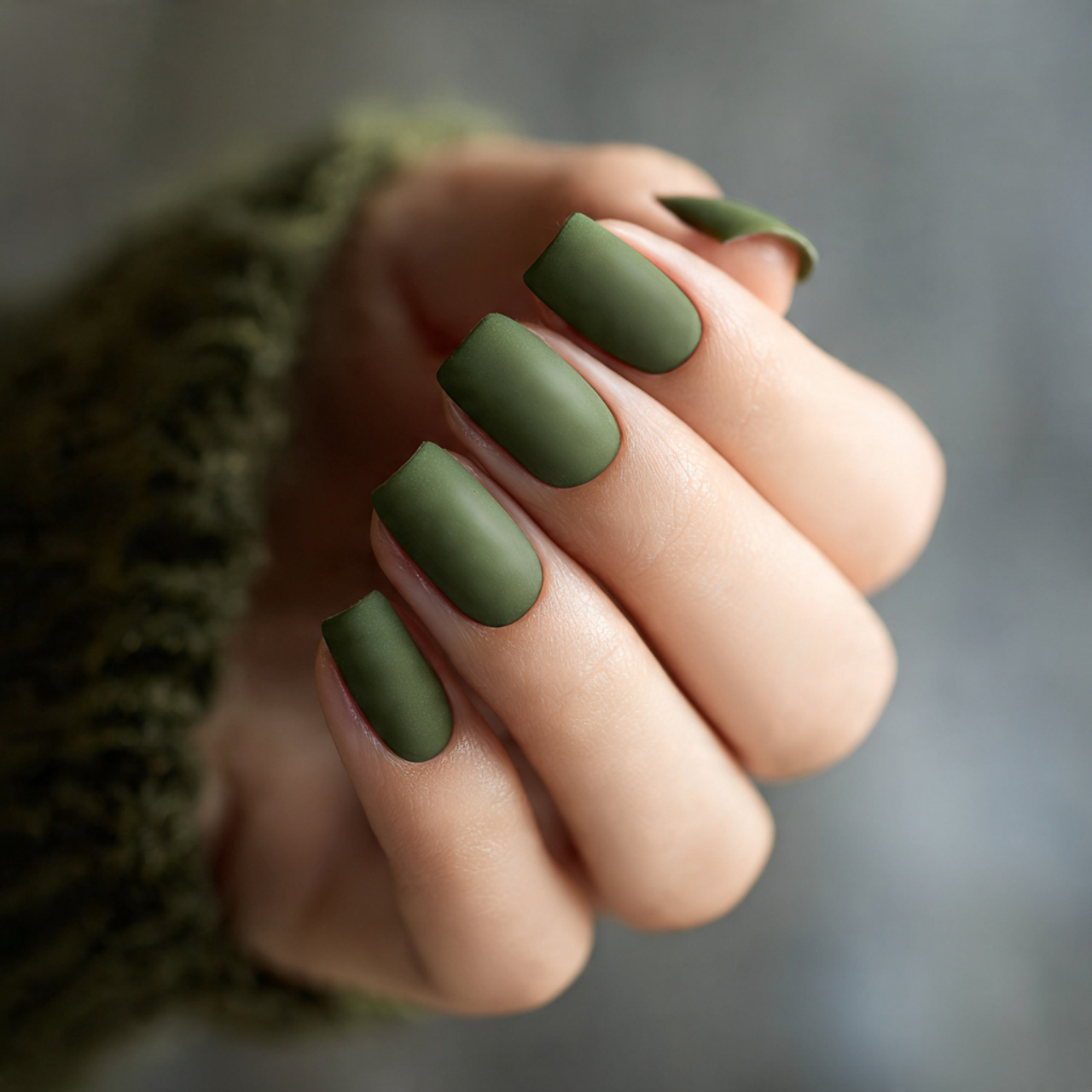 Matte Olive Green Nails