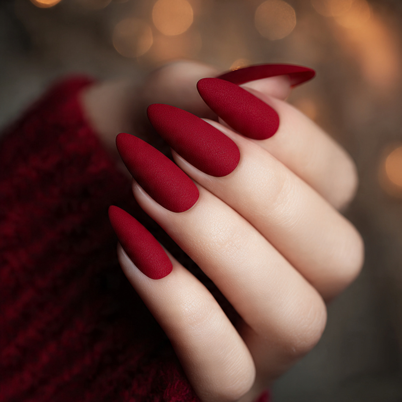 Matte Red Almond Nails
