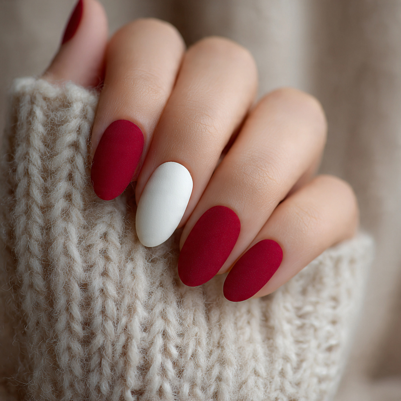 Matte White and Red Nails