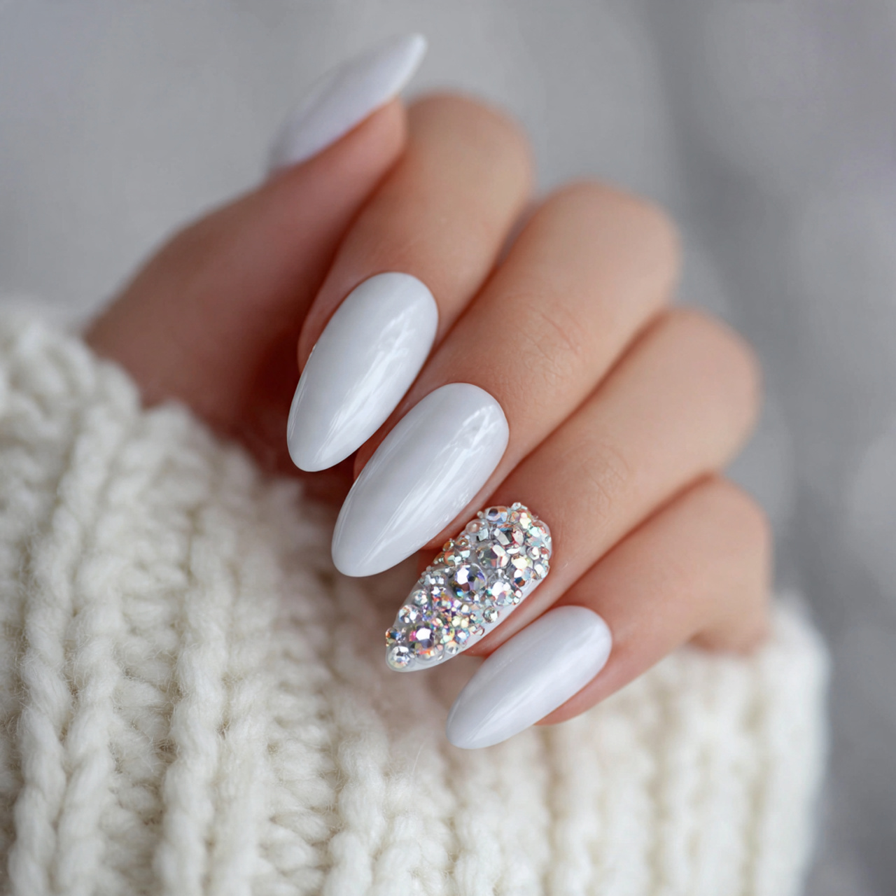 Milky White Nails: 15 Elegant Ideas You Need to Try Now 12 Milky White Nails with Rhinestones