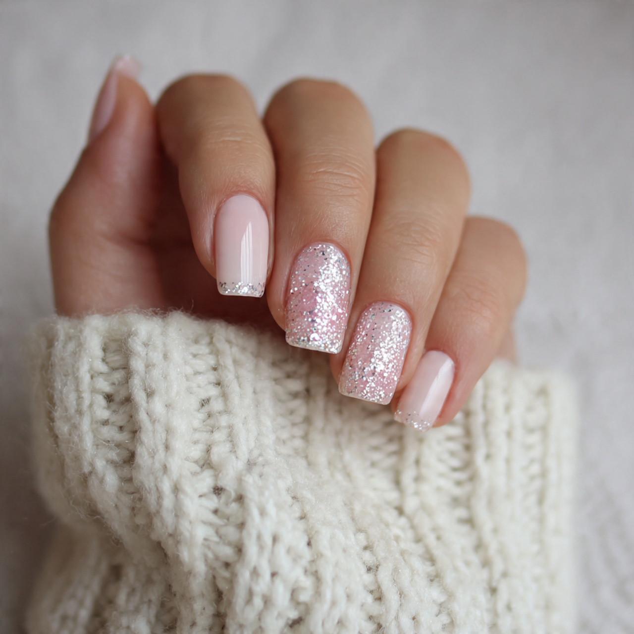 Milky White Nails: 15 Elegant Ideas You Need to Try Now 2 Milky White Nails with Glitter Accents