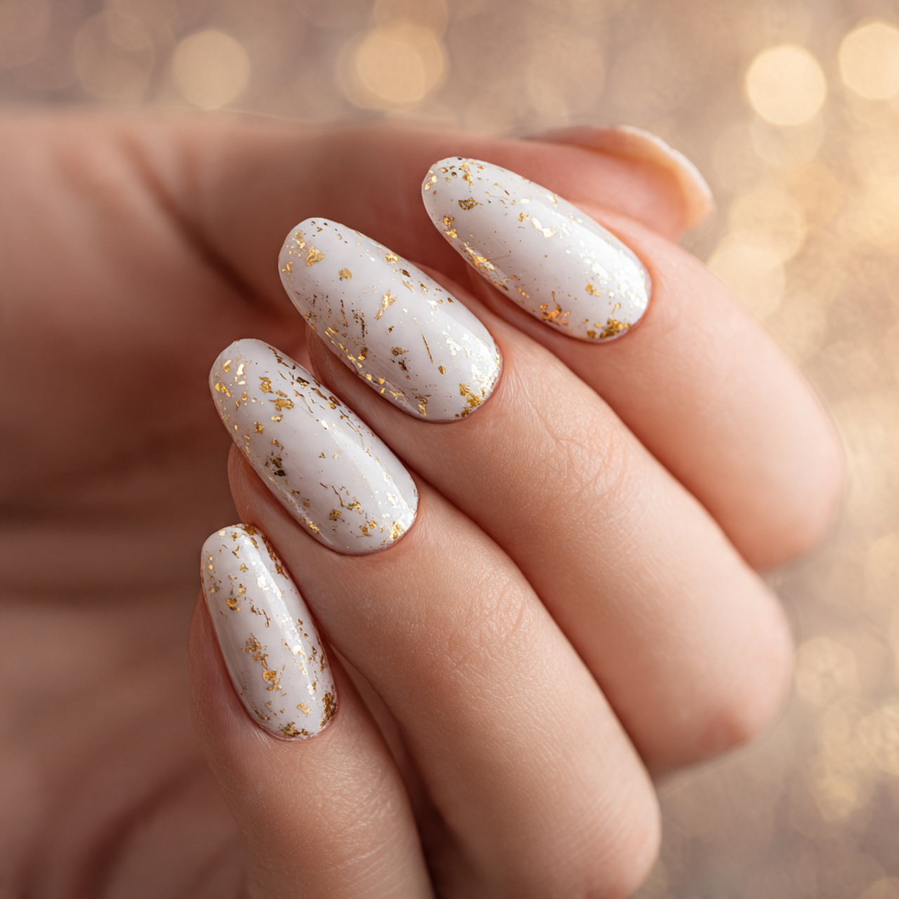 Milky White Nails: 15 Elegant Ideas You Need to Try Now 3 Milky White Nails with Gold Foil Designs