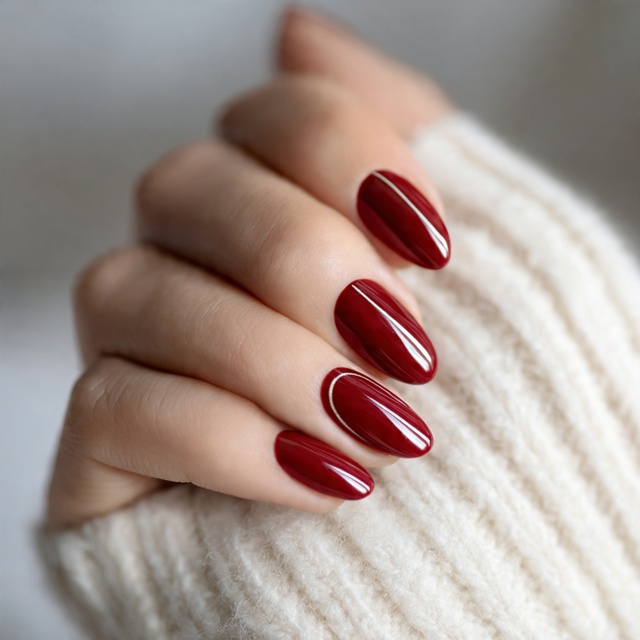 Minimalist Red Almond Nails