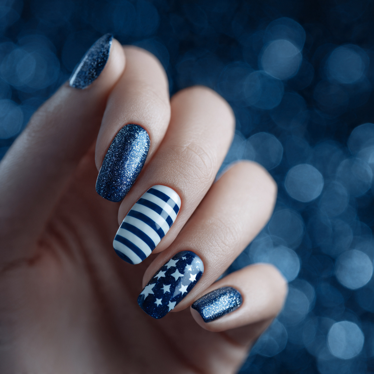 Navy Blue And White Nail Ideas