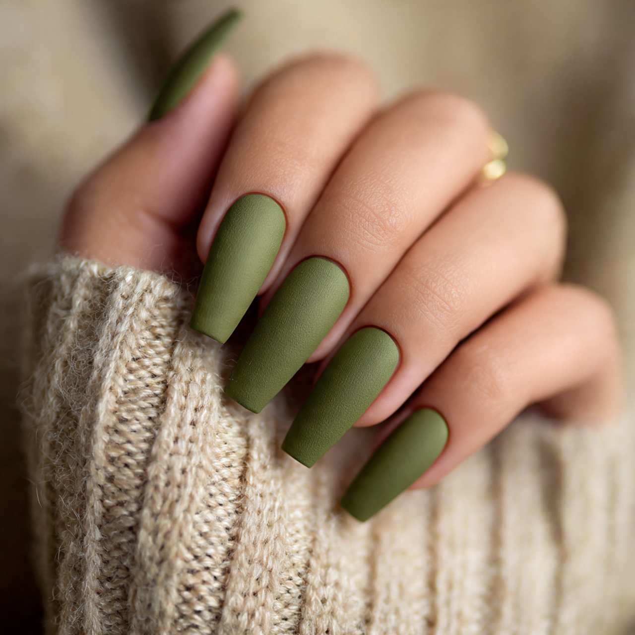 Olive Green Coffin Nails