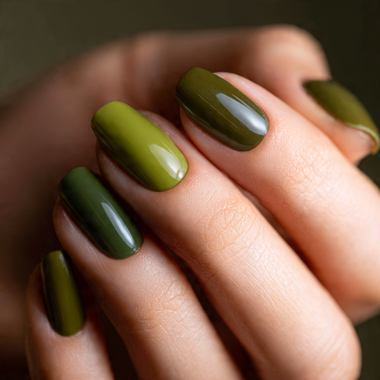 Olive Green Shade Nails