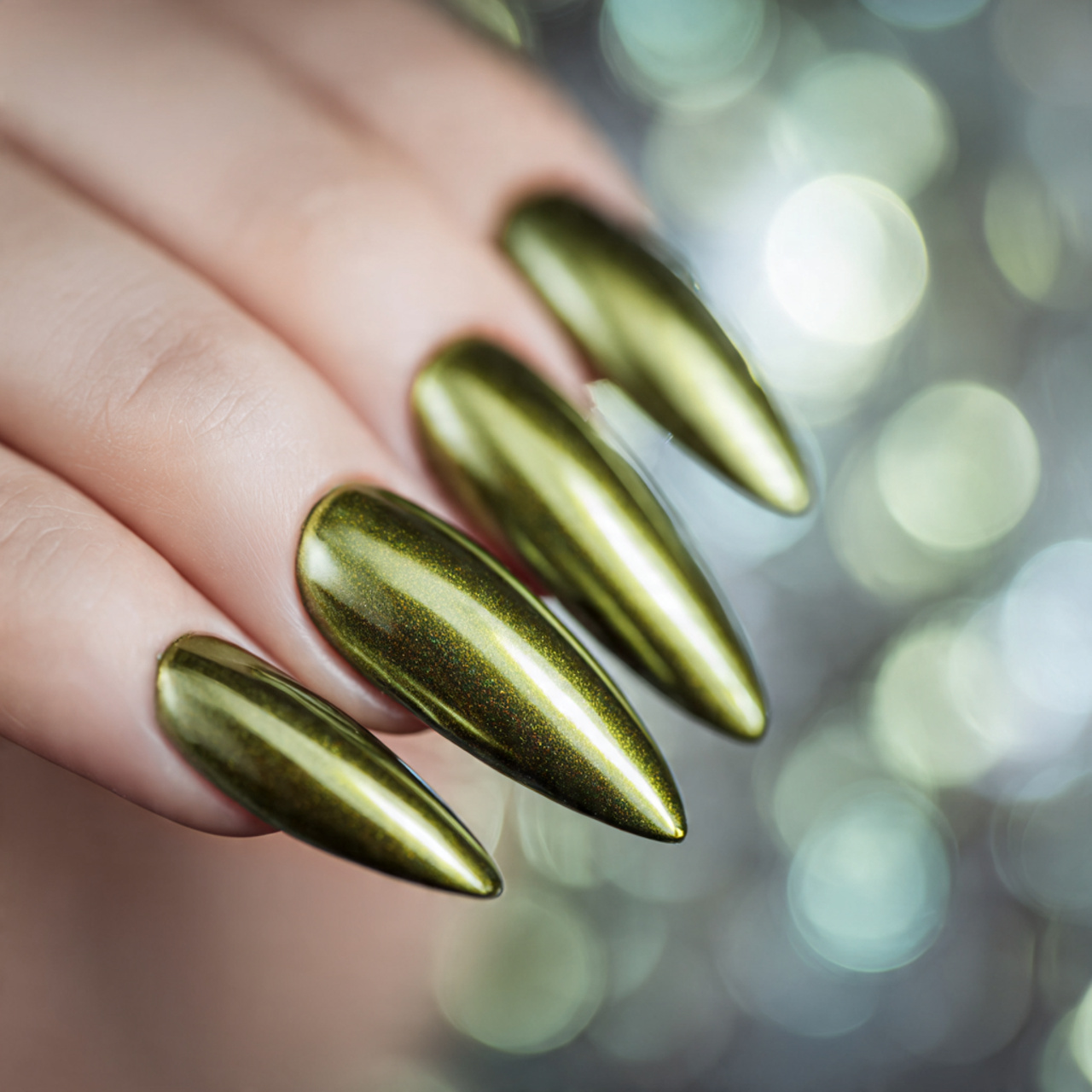 Olive Green Stiletto Nails