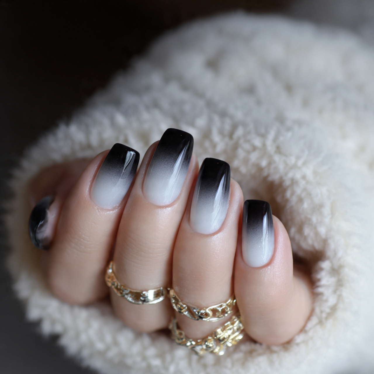 Ombre Black And White Nails