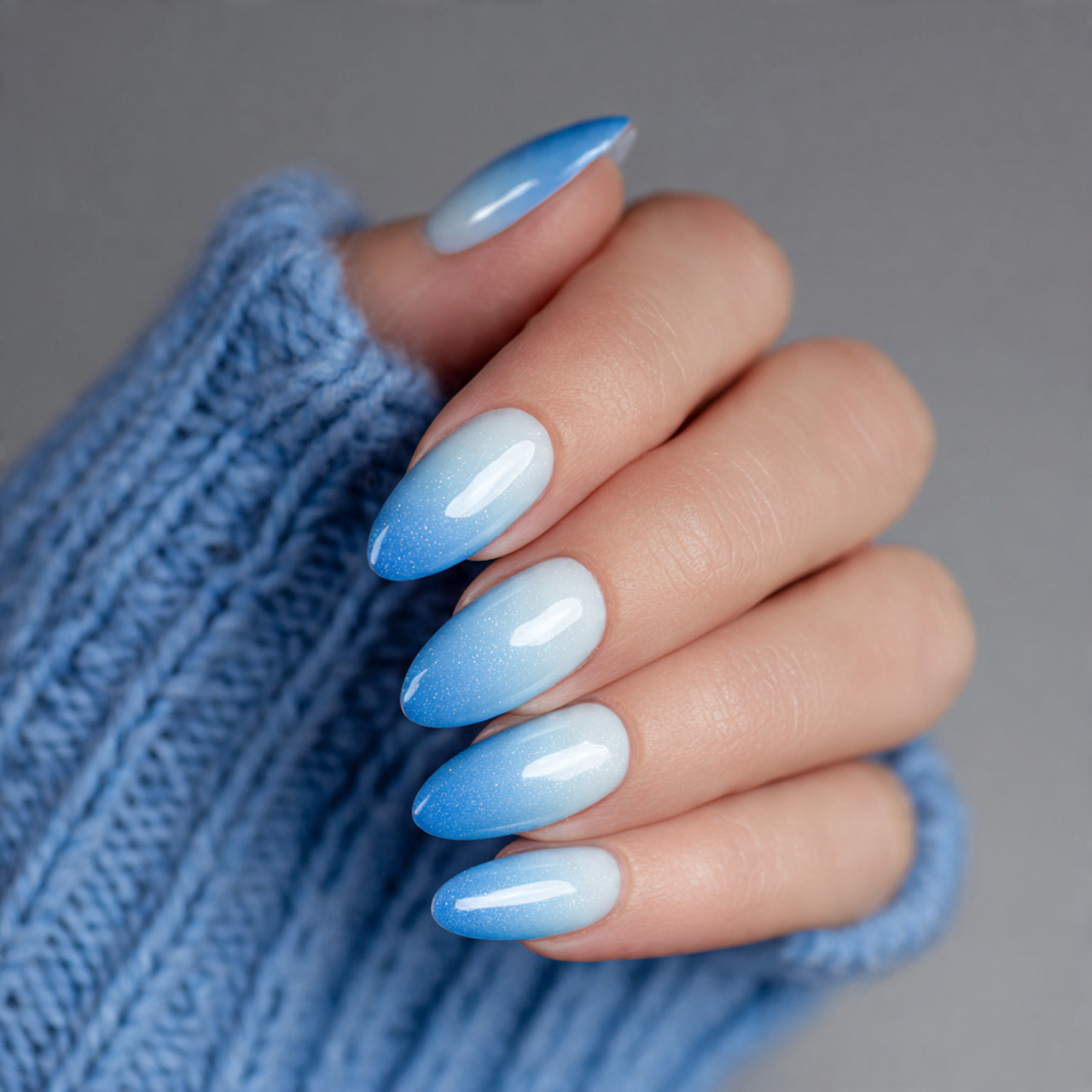 Ombre Blue And White Nails