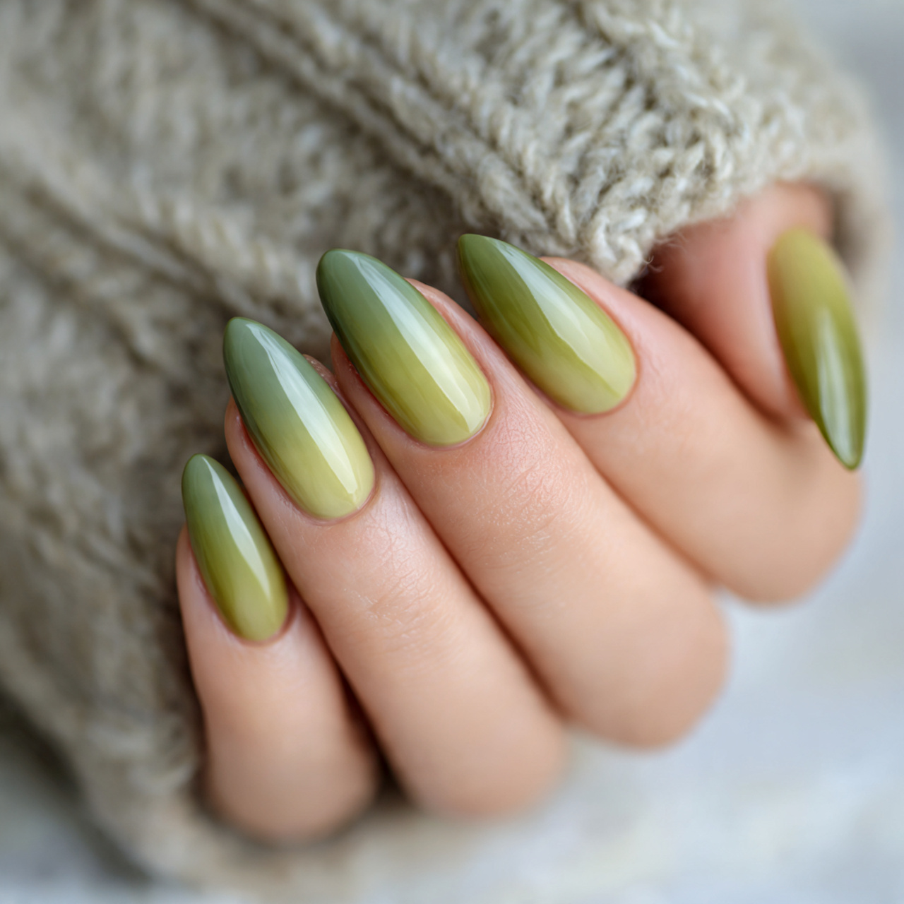 Ombre Olive Green Nails