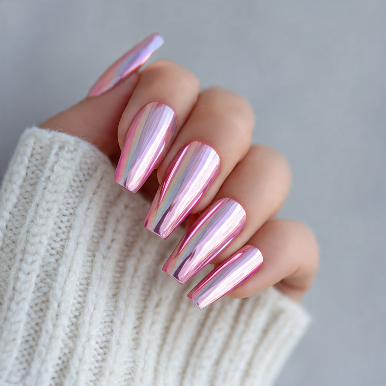 Ombre Pink Chrome Nails