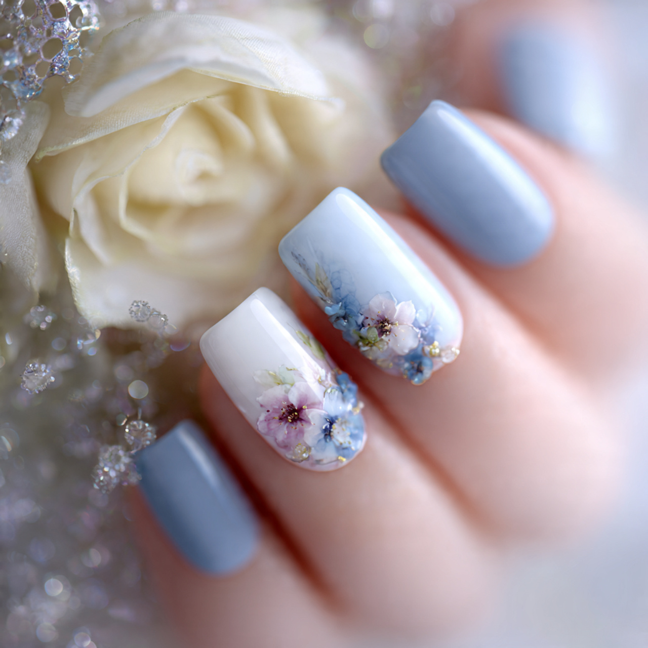 Pastel Blue And White Nails