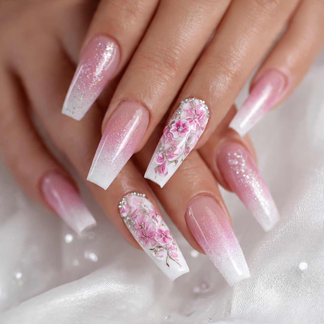 Pink And White Acrylic Nails
