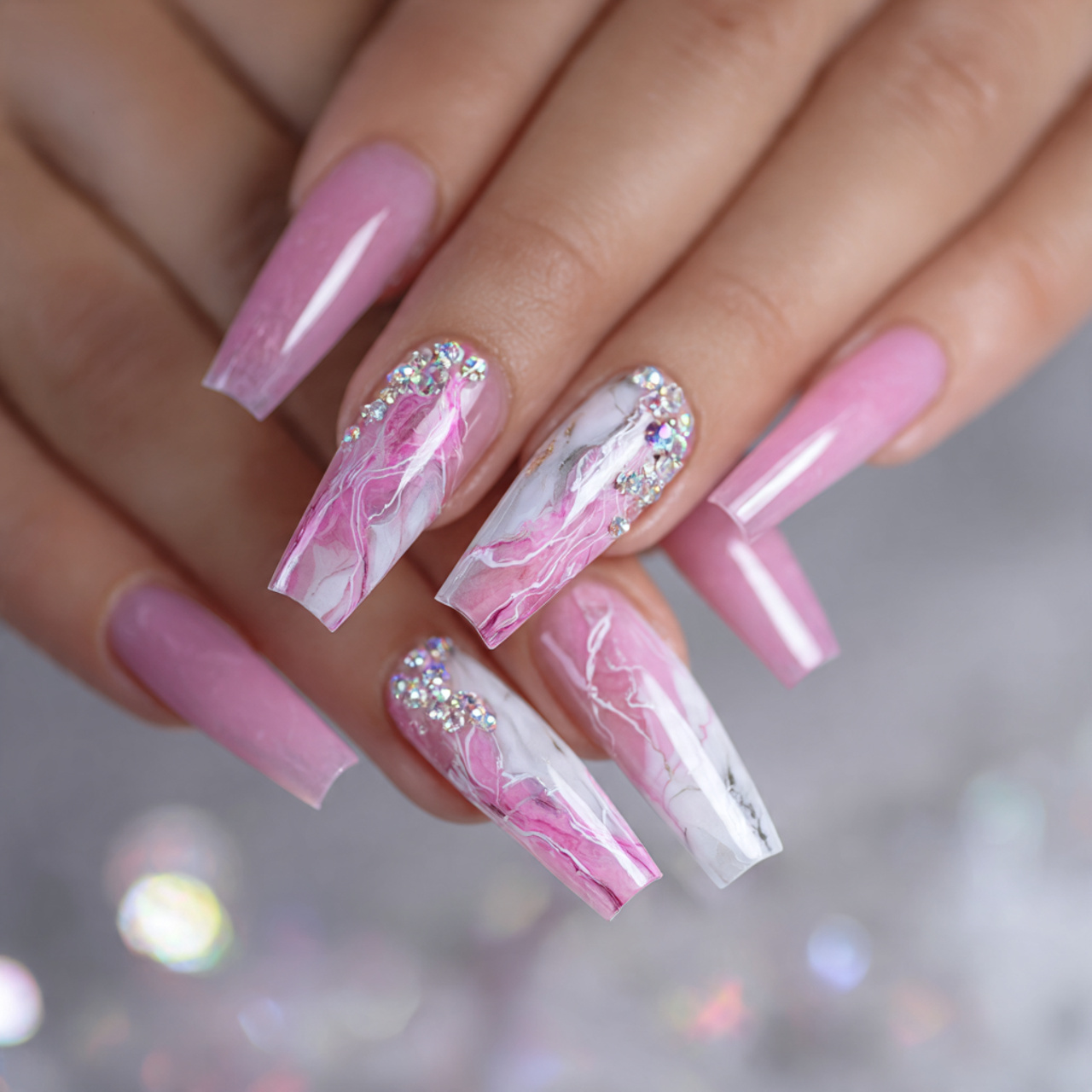 Pink And White Coffin Nails