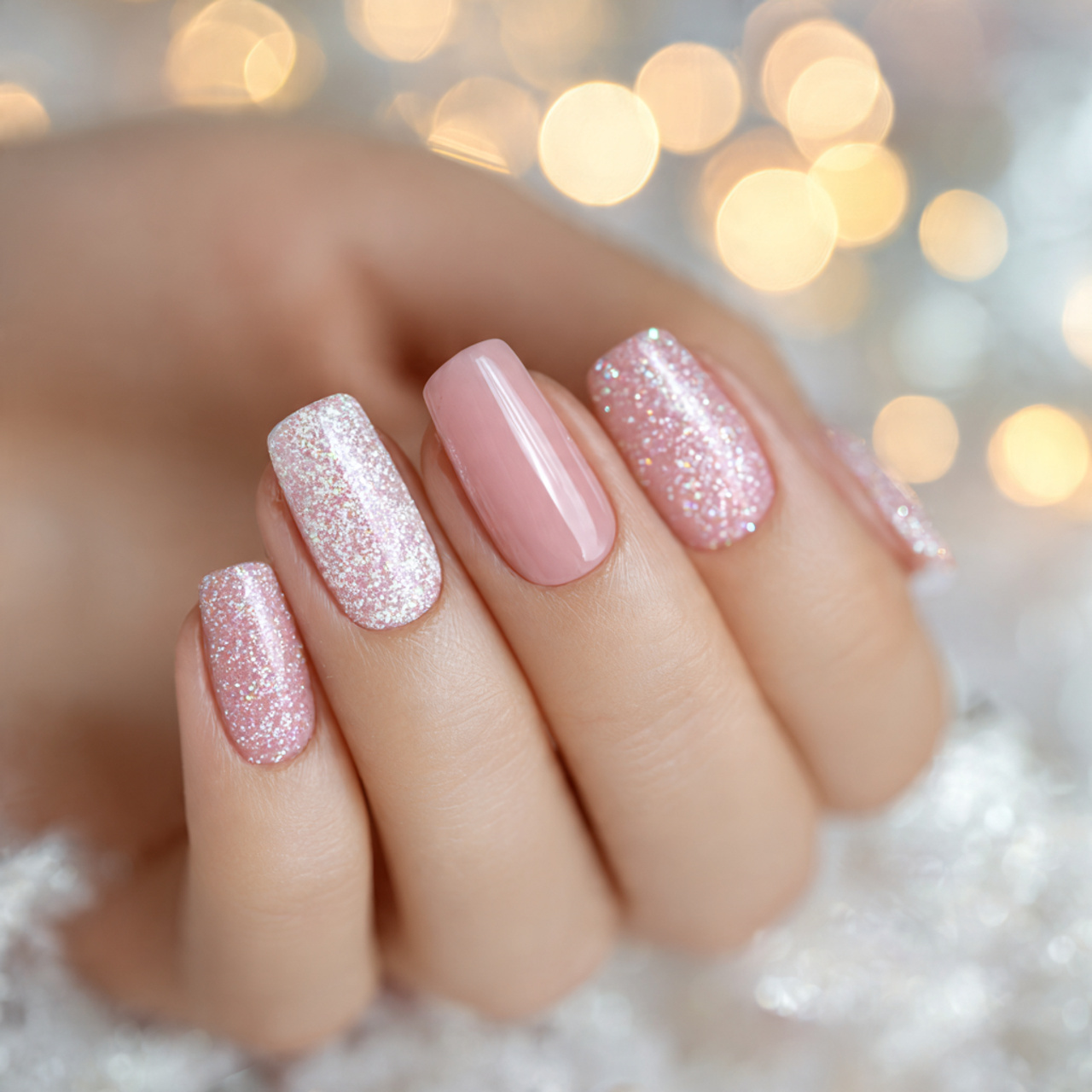 Pink And White Glitter Nails