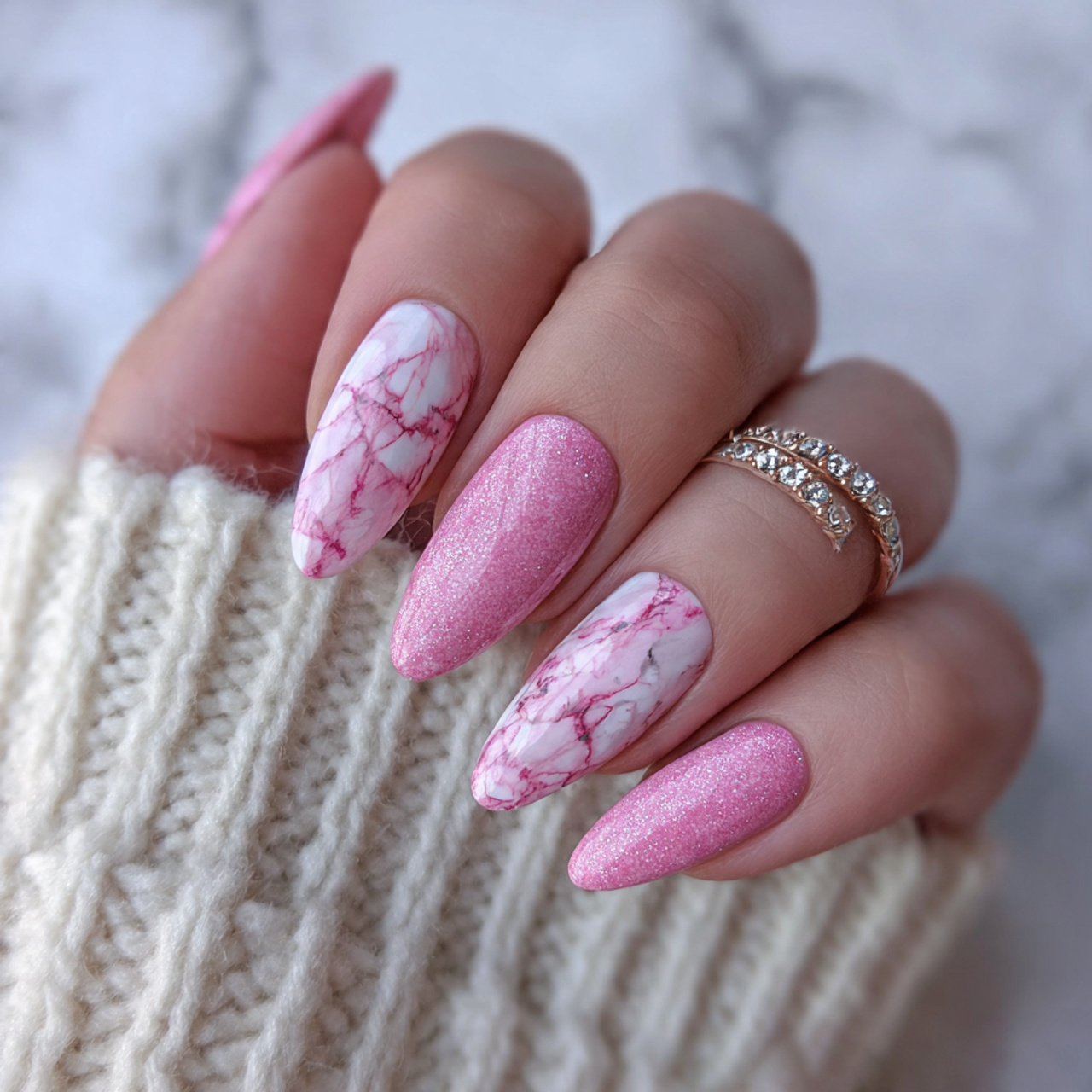 Pink And White Marble Nails