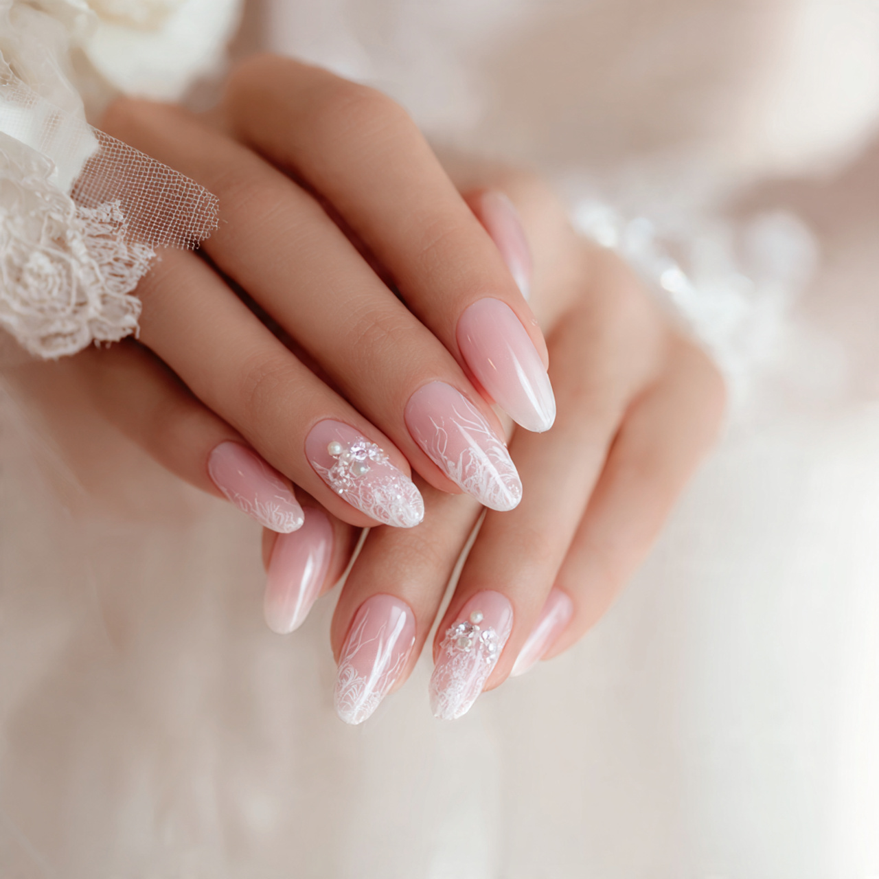 Pink And White Wedding Nails