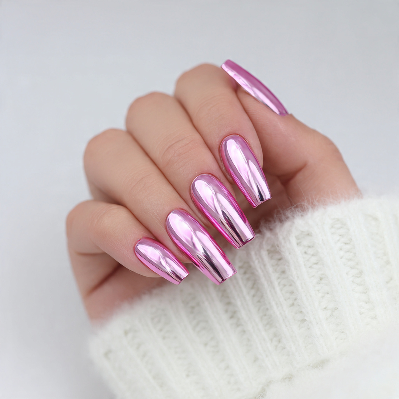 Pink Chrome Gel Extensions