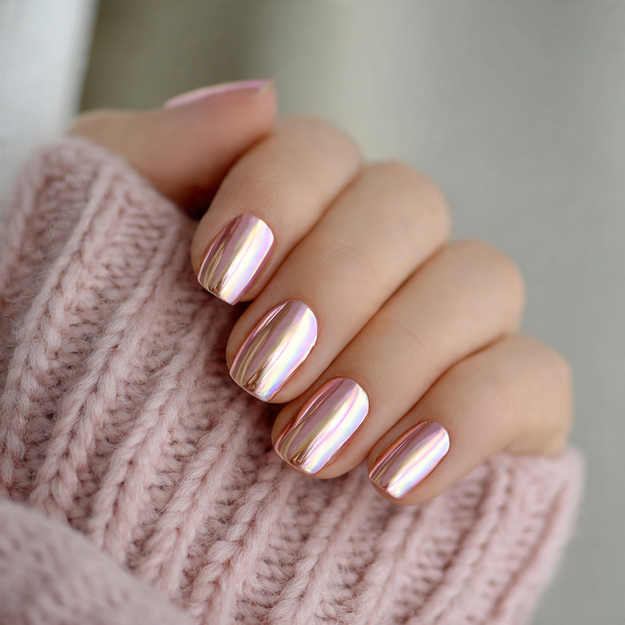 Pink Chrome Nude Nails