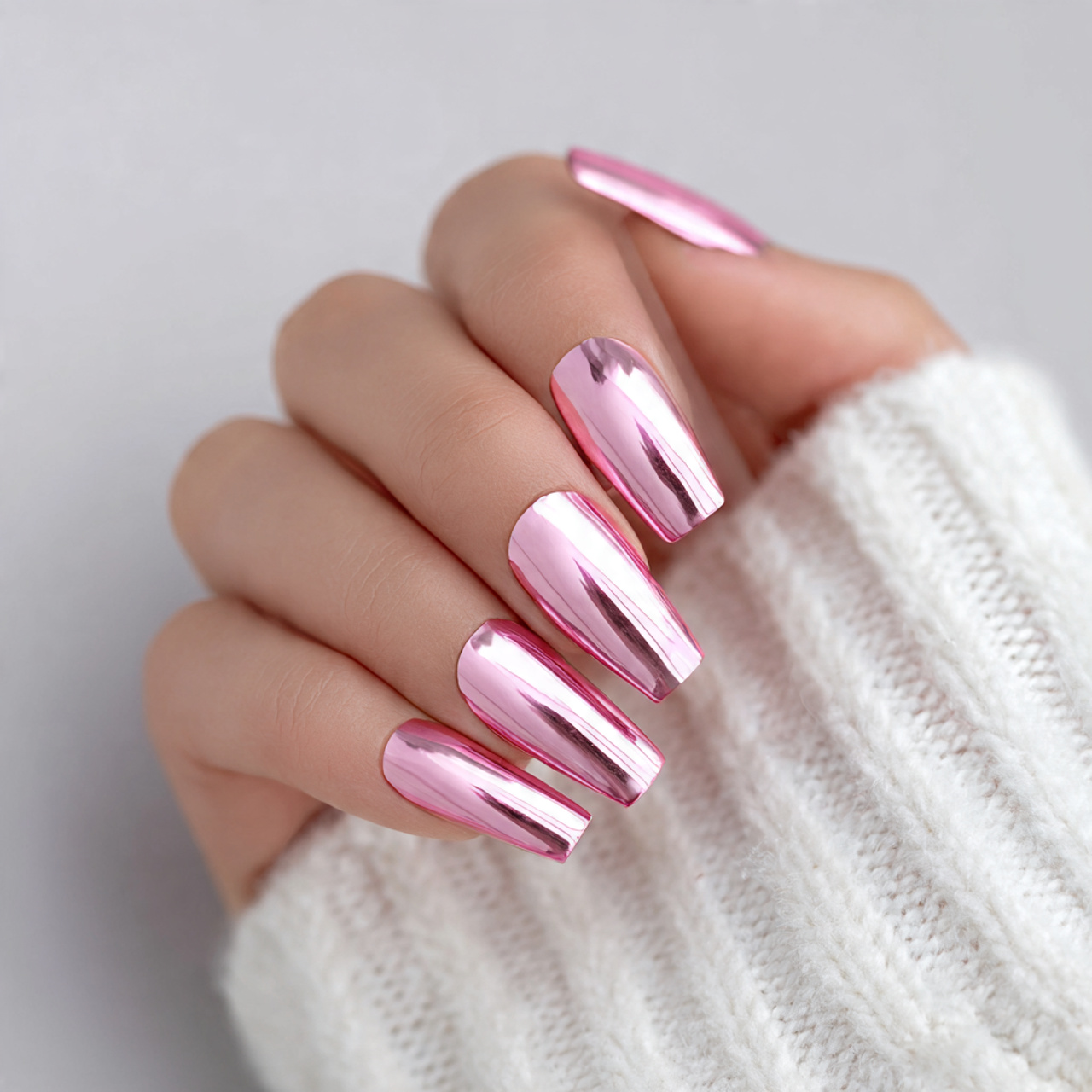 Pink Chrome Press-On Nails